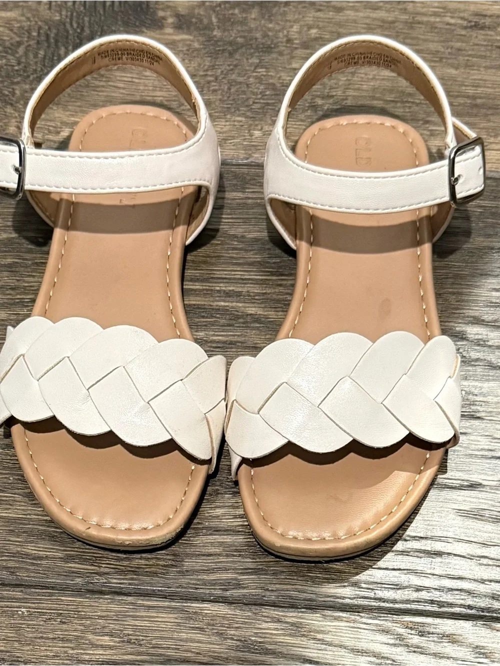Old Navy Girls White Braided Sandals Ankle Strap Summer Shoes - Picture 3 of 4